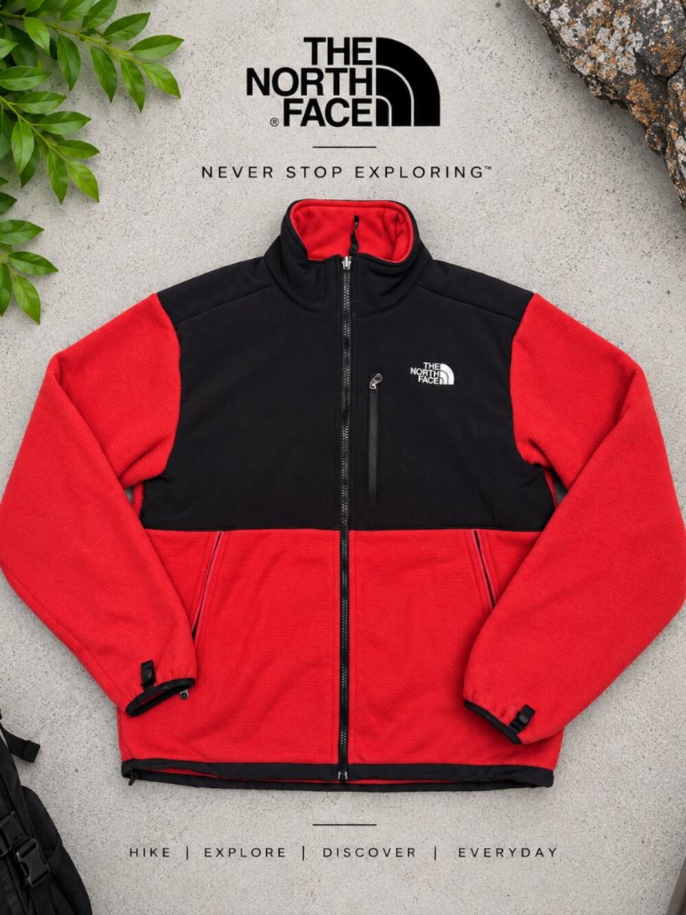 The North Face Men’s Red Black Denali Full Zip Fleece Jacket